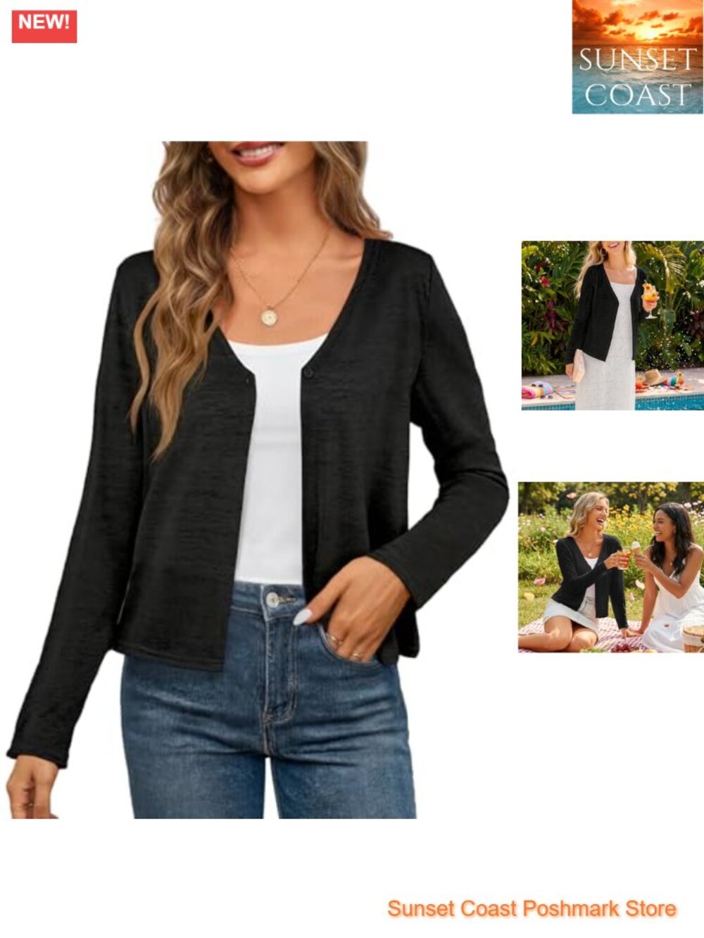 Women's Lightweight Sheer Cardigan Open Front Long Sleeve V-Neck Button
